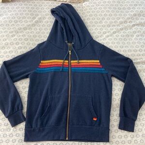Aviator Nation Size Medium Navy 5 Stripe Zip Up Hoodie